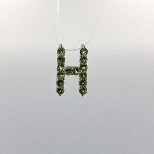 Estate Sterling Silver 925 H Initial Pendant Green Gemstones, 19.2mm, 2.4g No Ch